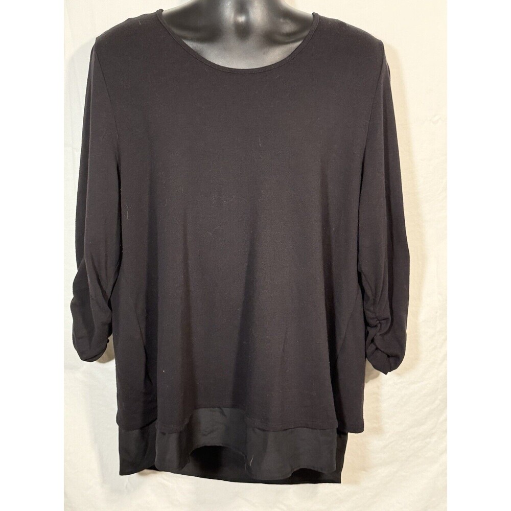 Grace Elements Black Pullover Knit Sweater Size XXL Gathered Sleeves‎ Sheer Hem